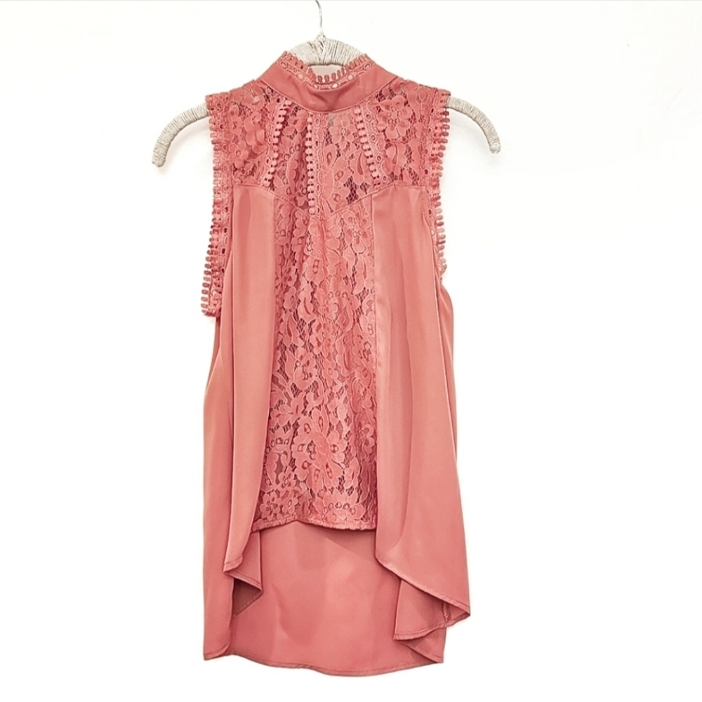 Self Esteem Sleeveless Lace Trim Mock Neck Top Size Large Canyon Clay